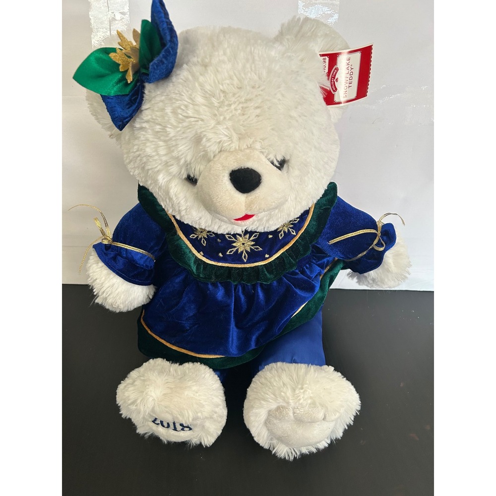 Plush Christmas Snowflake Teddy Bear Blue Velvet Gold Snowflake Holiday Time